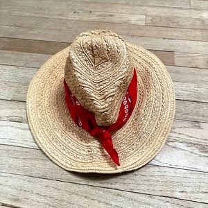 Straw Hat with Red Bandana Tie